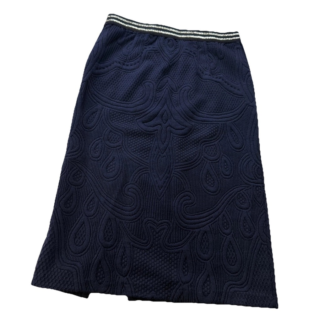 Maeve Anthropologie Slit Jacquard Pencil Skirt Chic Feminine Navy Small Office